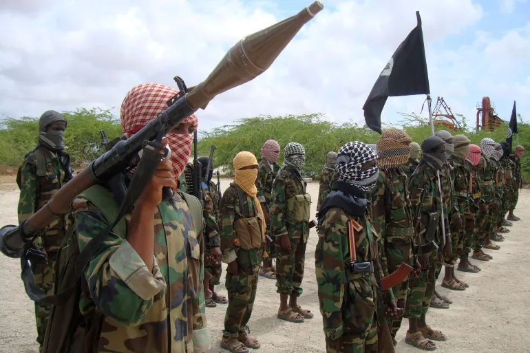 Al-Shabaab fighters display weapons as they conduct military exercises in northern Mogadishu, Somalia [File: Farah Abdi Warsameh/AP Photo]